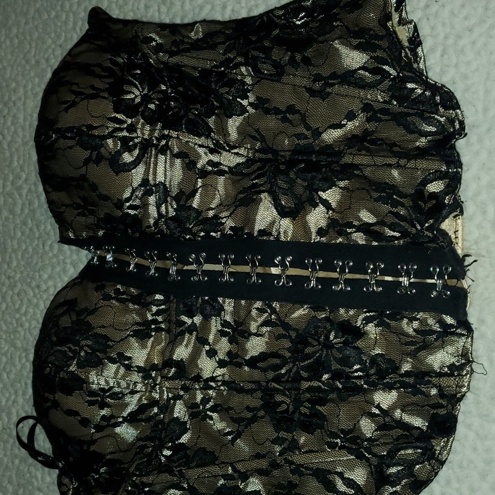 Corset top with front latching and back tie